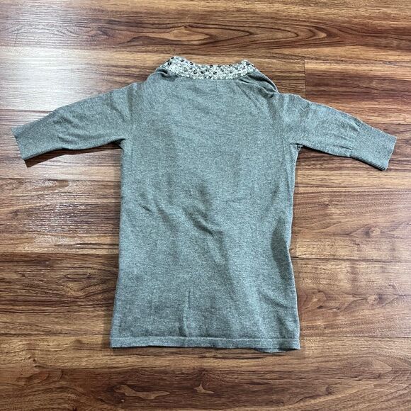 Express Sweater Open Front Sequin Trim Knit 3/4 Sleeve Cardigan Gray Women's XS - Picture 9 of 9